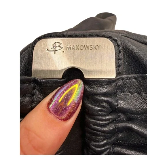 B. Makowsky Black Leather Shoulder Bag Slouchy Hobo Soft Pebbled Leather - Picture 9 of 15